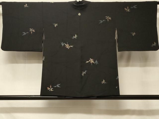 平和屋着物＃羽織　寿光織　枝花文　黒地　金糸　正絹　逸品　CABF8932in