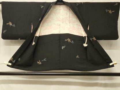 平和屋着物＃羽織　寿光織　枝花文　黒地　金糸　正絹　逸品　CABF8932in