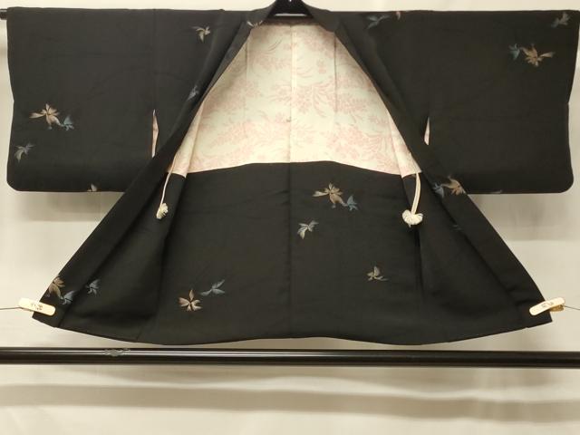 平和屋着物＃羽織　寿光織　枝花文　黒地　金糸　正絹　逸品　CABF8932in