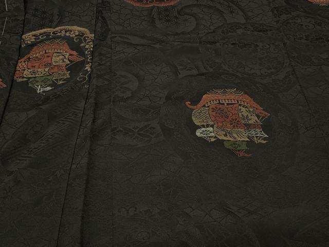 平和屋着物＃羽織　寿光織　南蛮船　黒地　銀糸　正絹　逸品　未使用　CABF8933in