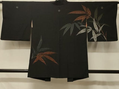 平和屋着物＃羽織　寿光織　笹の葉文　黒地　金銀糸　正絹　逸品　未使用　CABF8934in