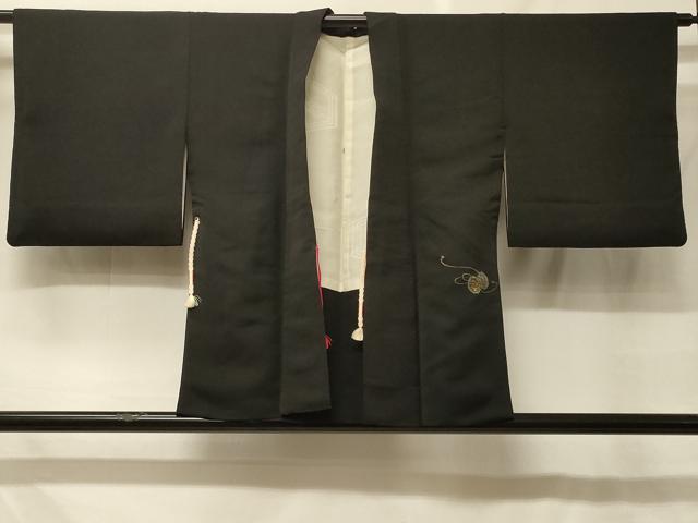 平和屋着物＃羽織　寿光織　扇面鼓花文　黒地　金銀糸　正絹　逸品　CABF8936in