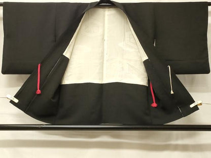 平和屋着物＃羽織　寿光織　扇面鼓花文　黒地　金銀糸　正絹　逸品　CABF8936in
