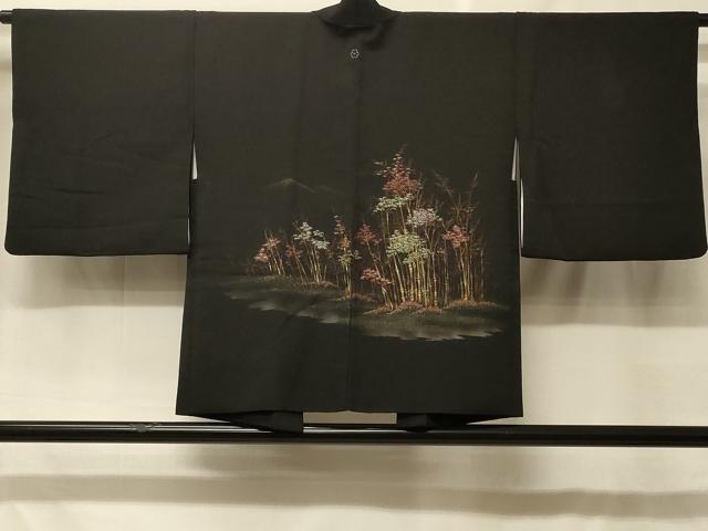 平和屋着物＃羽織　寿光織　遠山笹竹文　黒地　金糸　正絹　逸品　CABF8937in