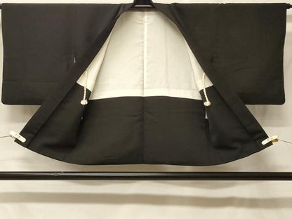 平和屋着物＃羽織　寿光織　遠山笹竹文　黒地　金糸　正絹　逸品　CABF8937in