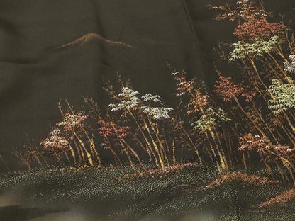 平和屋着物＃羽織　寿光織　遠山笹竹文　黒地　金糸　正絹　逸品　CABF8937in