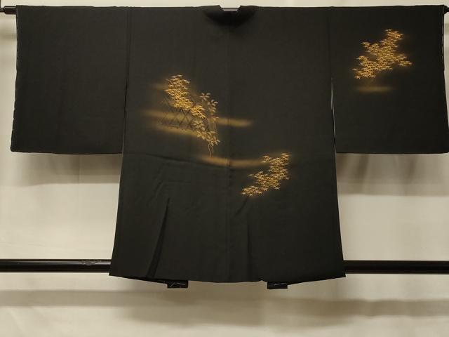 平和屋着物＃羽織　籬枝葉文　暈し染め　黒地　金彩　正絹　逸品　未使用　CABF8942in