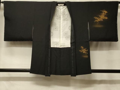 平和屋着物＃羽織　籬枝葉文　暈し染め　黒地　金彩　正絹　逸品　未使用　CABF8942in