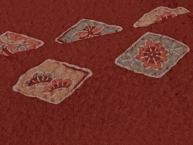 平和屋着物＃道行コート　型染め　菱草花文　正絹　逸品　未使用　CABF8943in