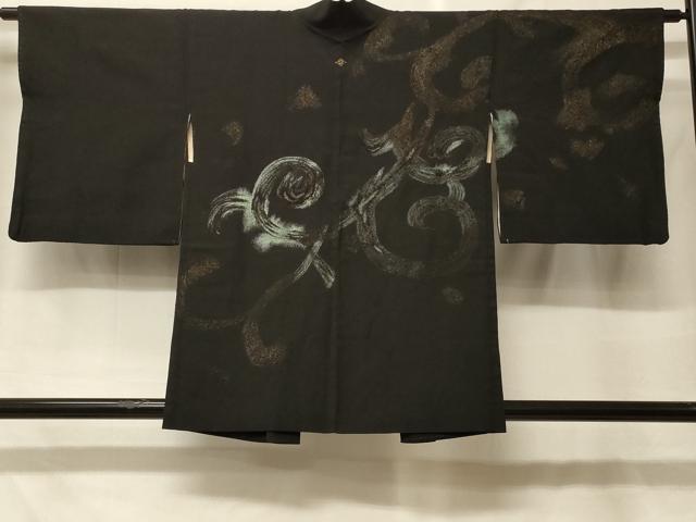 平和屋着物＃羽織　寿光織　唐草文　黒地　金糸　正絹　逸品　CABF8946in