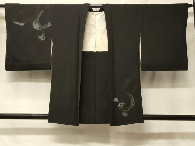 平和屋着物＃羽織　寿光織　唐草文　黒地　金糸　正絹　逸品　CABF8946in