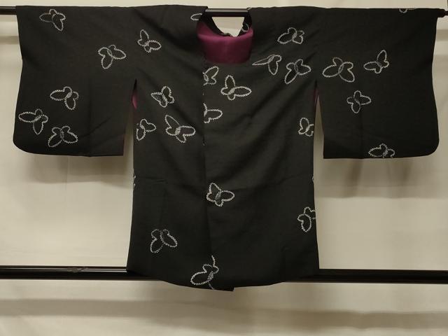平和屋着物＃道行コート　絞り　舞蝶文　黒地　鈴乃屋扱い　正絹　逸品　CABF8947in