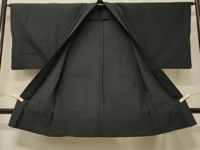 平和屋着物＃男性　長羽織　紬地　単衣　黒地　正絹　逸品　CABF8950in