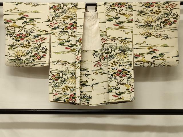 平和屋着物＃羽織　型染め　風景草花文　正絹　逸品　CABF8951in