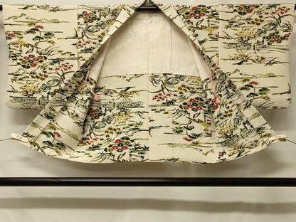 平和屋着物＃羽織　型染め　風景草花文　正絹　逸品　CABF8951in