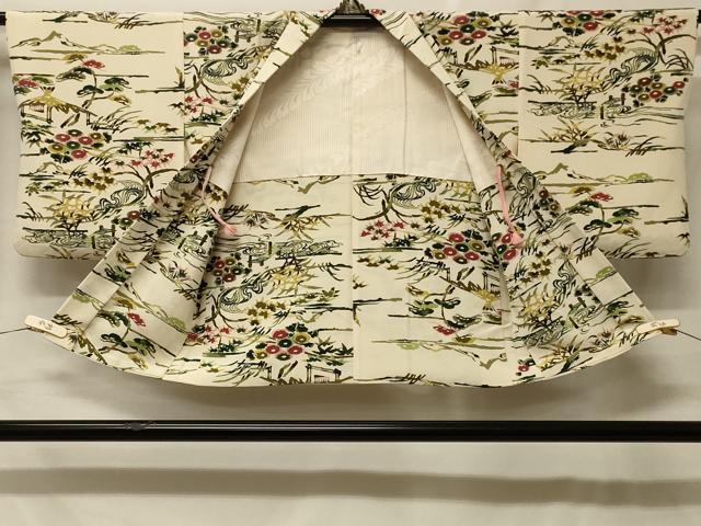 平和屋着物＃羽織　型染め　風景草花文　正絹　逸品　CABF8951in