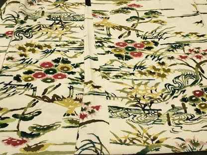 平和屋着物＃羽織　型染め　風景草花文　正絹　逸品　CABF8951in