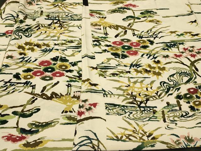 平和屋着物＃羽織　型染め　風景草花文　正絹　逸品　CABF8951in