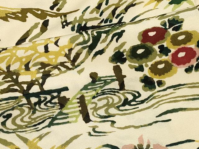 平和屋着物＃羽織　型染め　風景草花文　正絹　逸品　CABF8951in