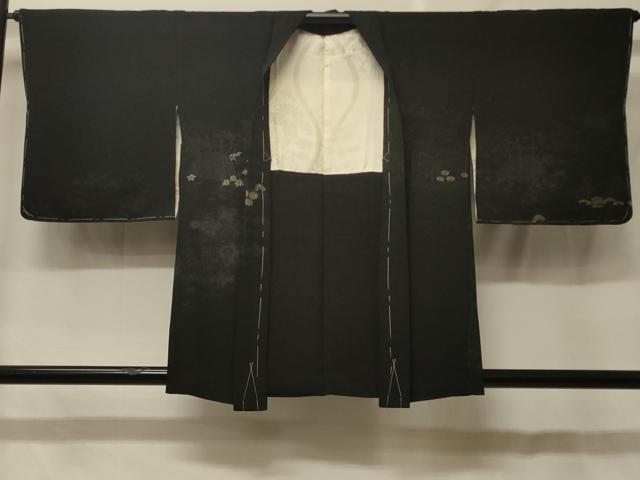 平和屋着物＃羽織　寿光織　風景草花文　黒地　金銀糸　正絹　逸品　未使用　CABF8952in