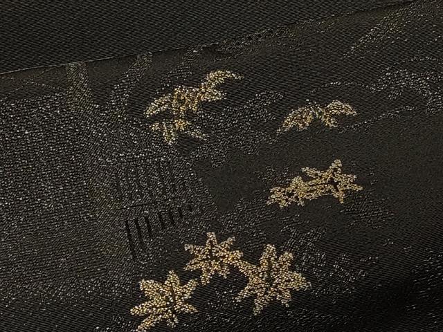 平和屋着物＃羽織　寿光織　風景草花文　黒地　金銀糸　正絹　逸品　未使用　CABF8952in
