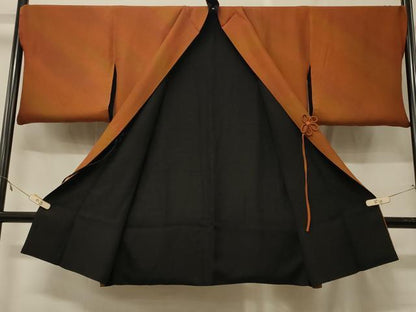 平和屋着物＃道中着　リバーシブル　斜線文　暈し染め　黒地　ロング丈　正絹　逸品　CABF8953in