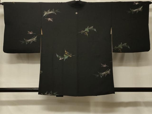 平和屋着物＃羽織　寿光織　枝葉文　黒地　金銀糸　正絹　逸品　CABF8954in