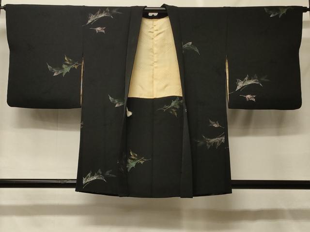 平和屋着物＃羽織　寿光織　枝葉文　黒地　金銀糸　正絹　逸品　CABF8954in