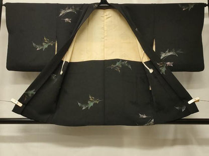 平和屋着物＃羽織　寿光織　枝葉文　黒地　金銀糸　正絹　逸品　CABF8954in