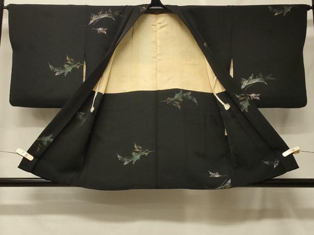 平和屋着物＃羽織　寿光織　枝葉文　黒地　金銀糸　正絹　逸品　CABF8954in