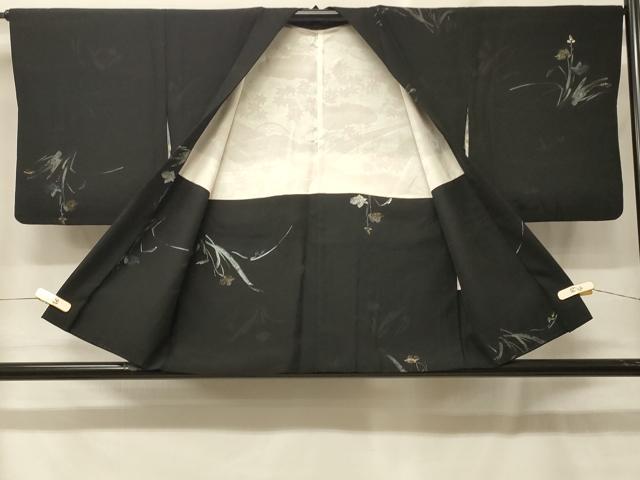 平和屋着物＃羽織　寿光織　草花文　黒地　金銀糸　正絹　逸品　CABF8955in
