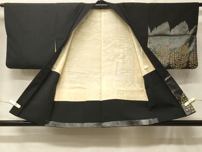 平和屋着物＃羽織　寿光織　枝葉文　黒地　金銀糸　正絹　逸品　CABF8956in