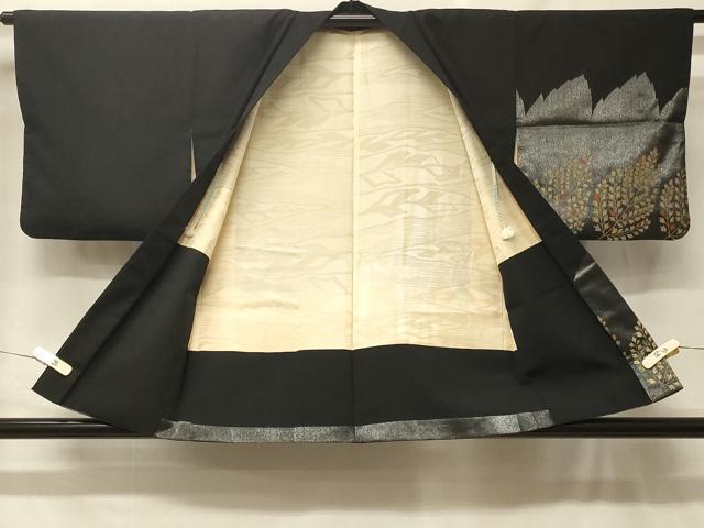 平和屋着物＃羽織　寿光織　枝葉文　黒地　金銀糸　正絹　逸品　CABF8956in