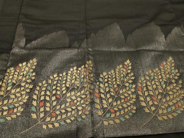 平和屋着物＃羽織　寿光織　枝葉文　黒地　金銀糸　正絹　逸品　CABF8956in