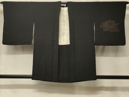 平和屋着物＃羽織　寿光織　乱菊　黒地　金糸　正絹　逸品　CABF8959in