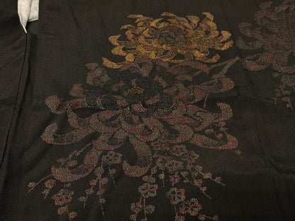 平和屋着物＃羽織　寿光織　乱菊　黒地　金糸　正絹　逸品　CABF8959in