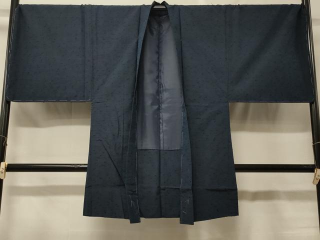 平和屋着物＃男性　長羽織　色無地　ひげ紬　青褐色　正絹　逸品　未使用　CABF8961in