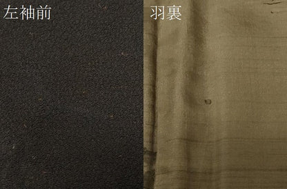 平和屋着物＃男性　長羽織　お召縮緬　黒地　正絹　逸品　CABF8962in