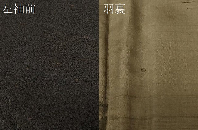 平和屋着物＃男性　長羽織　お召縮緬　黒地　正絹　逸品　CABF8962in