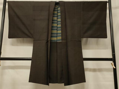 平和屋着物＃男性　長羽織　紬地　縞　正絹　逸品　CABF8968in