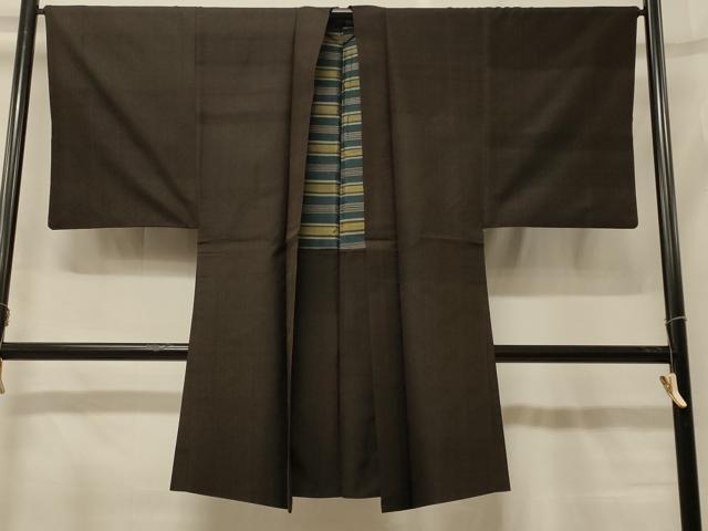 平和屋着物＃男性　長羽織　紬地　縞　正絹　逸品　CABF8968in