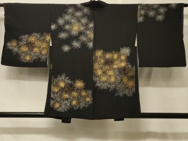 平和屋着物＃羽織　寿光織　舞菊文　黒地　金銀糸　正絹　逸品　未使用　CABF8982in