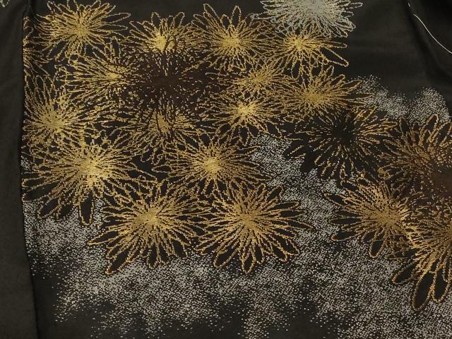 平和屋着物＃羽織　寿光織　舞菊文　黒地　金銀糸　正絹　逸品　未使用　CABF8982in