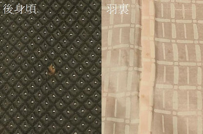 平和屋着物＃羽織　刺繍　椿　黒地　銀糸　正絹　逸品　CABF8984in
