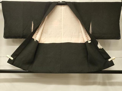 平和屋着物＃羽織　刺繍　椿　黒地　銀糸　正絹　逸品　CABF8984in