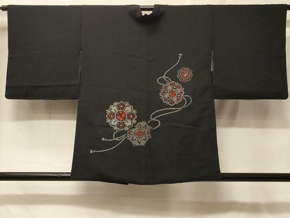 平和屋着物＃羽織　鏡裏正倉院花文　黒地　正絹　逸品　CABF8985in
