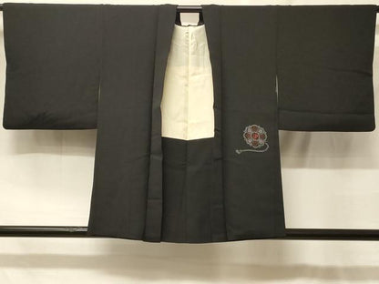 平和屋着物＃羽織　鏡裏正倉院花文　黒地　正絹　逸品　CABF8985in