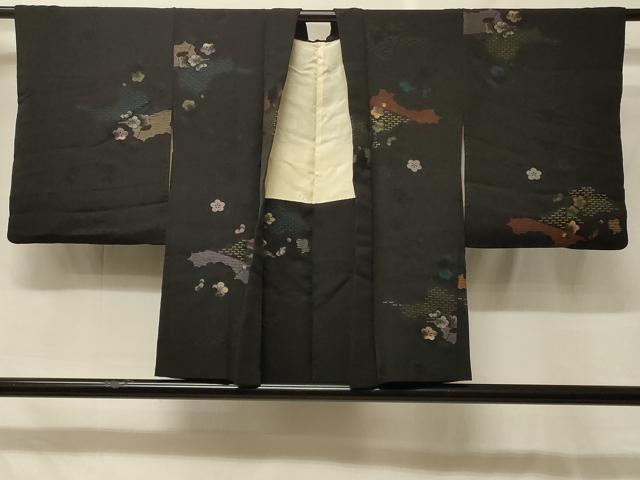 平和屋着物＃羽織　寿光織　霞舞花文　黒地　金銀糸　正絹　逸品　CABF8986in