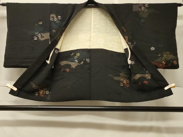 平和屋着物＃羽織　寿光織　霞舞花文　黒地　金銀糸　正絹　逸品　CABF8986in