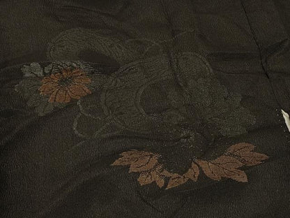 平和屋着物＃羽織　寿光織　鏡裏草花文　黒地　正絹　逸品　CABF8990in